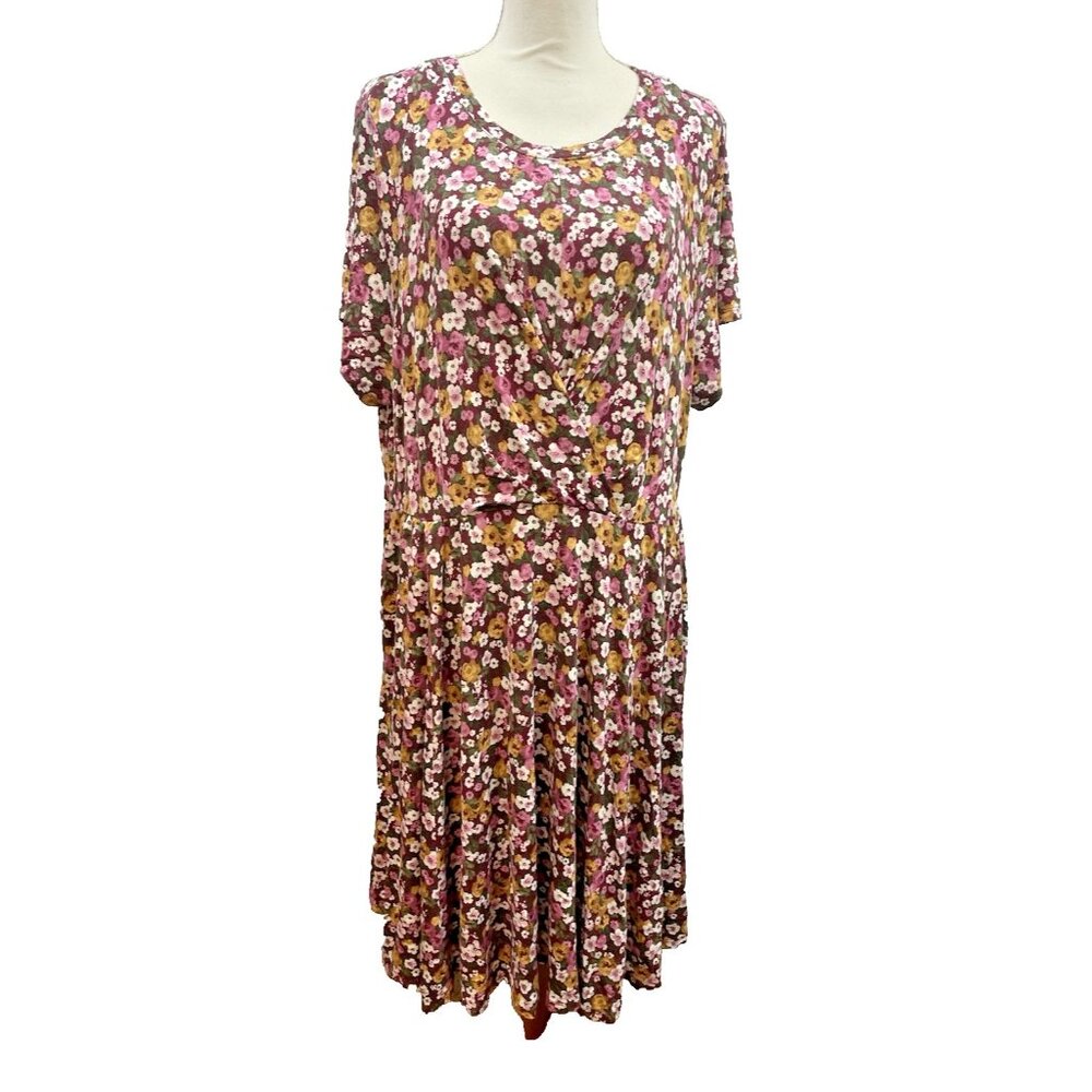 Torrid Super Soft Knit Dress Burgundy Pink Floral Pockets Ruched Womens Size 3 - Picture 1 of 7